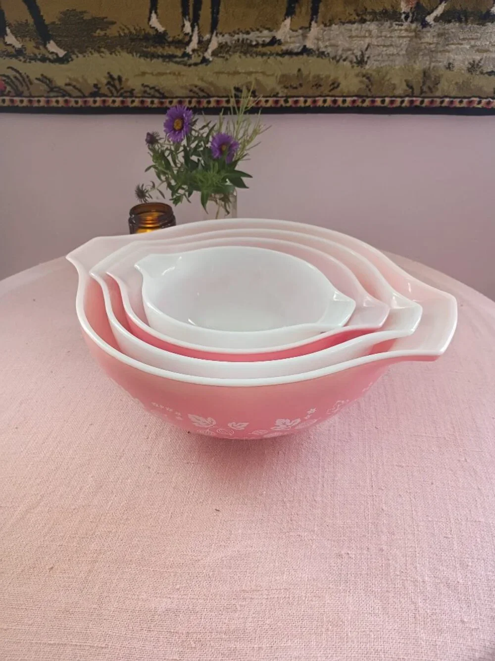 Vintage Pyrex Pink Gooseberry Cinderella Mixing Bowl Set of 4